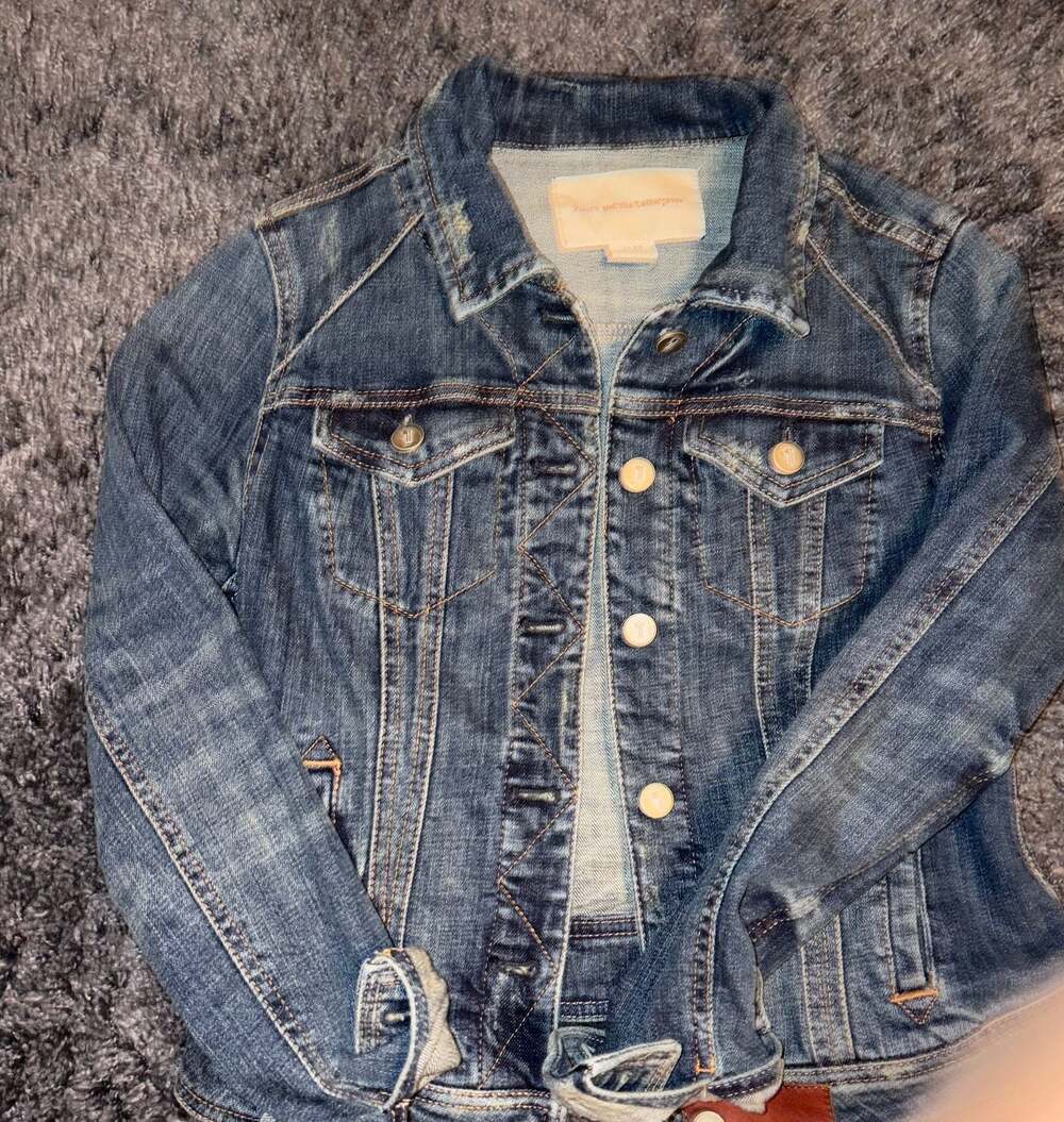 Pilcro and the Letterpress Leather Trim Distressed Denim Biker Jacket